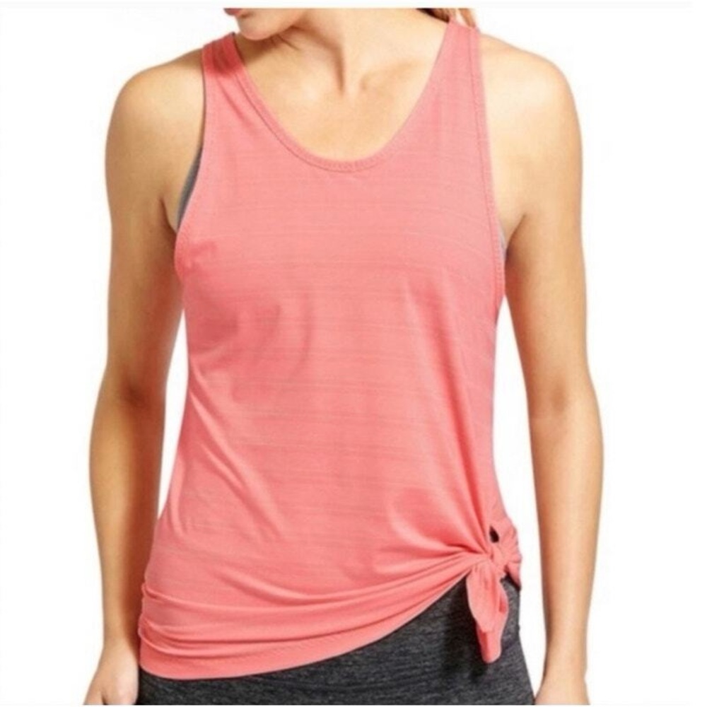 Athleta Max Out Striped Coral Peach Side Tie Gym Workout Tank Top EUC Size XS